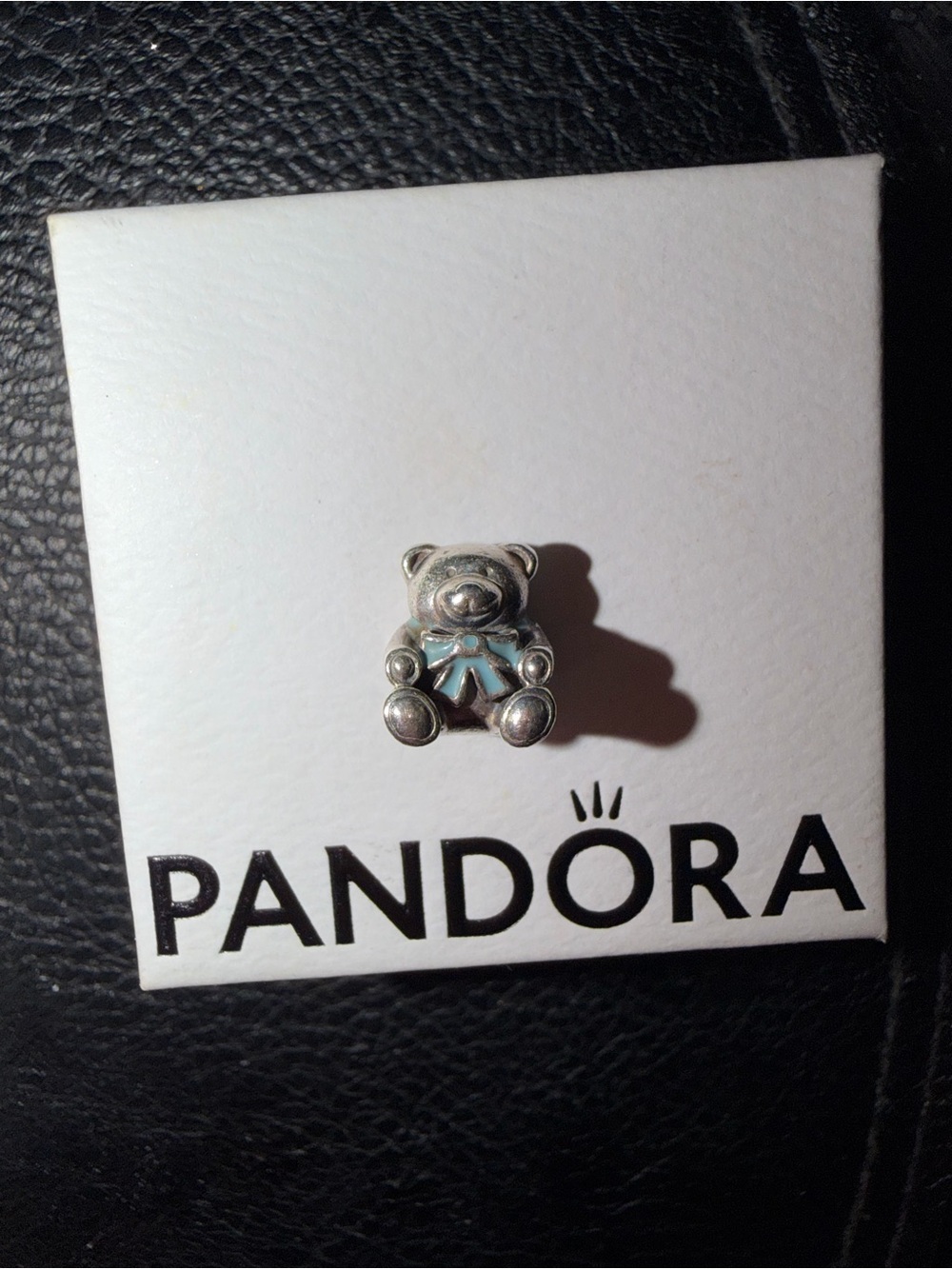 Pandora Silver Teddy Bear Charm with Light Blue Bow